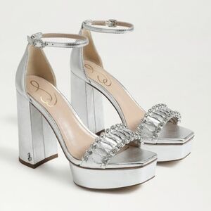 Sam Edelman NEW NIB Ninette Silver Ankle Block Heel Rhinestone Sandals Shoes